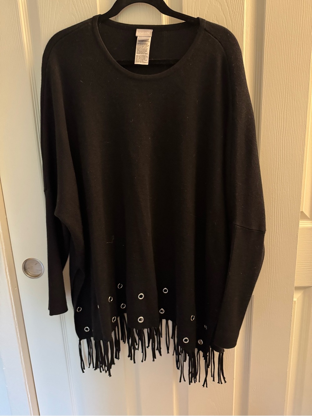 Chico's Black Knit Sweater with Fringe Hem